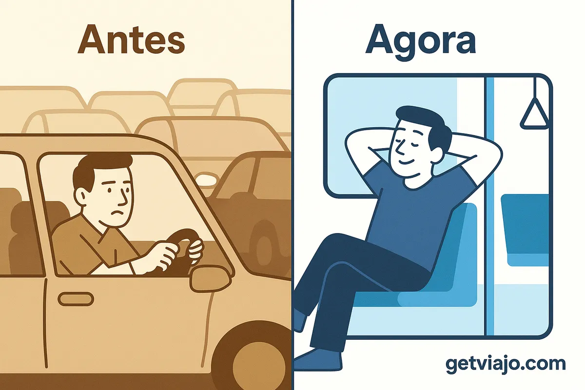 A visual timeline comparison between driving in the past and taking the metro now.