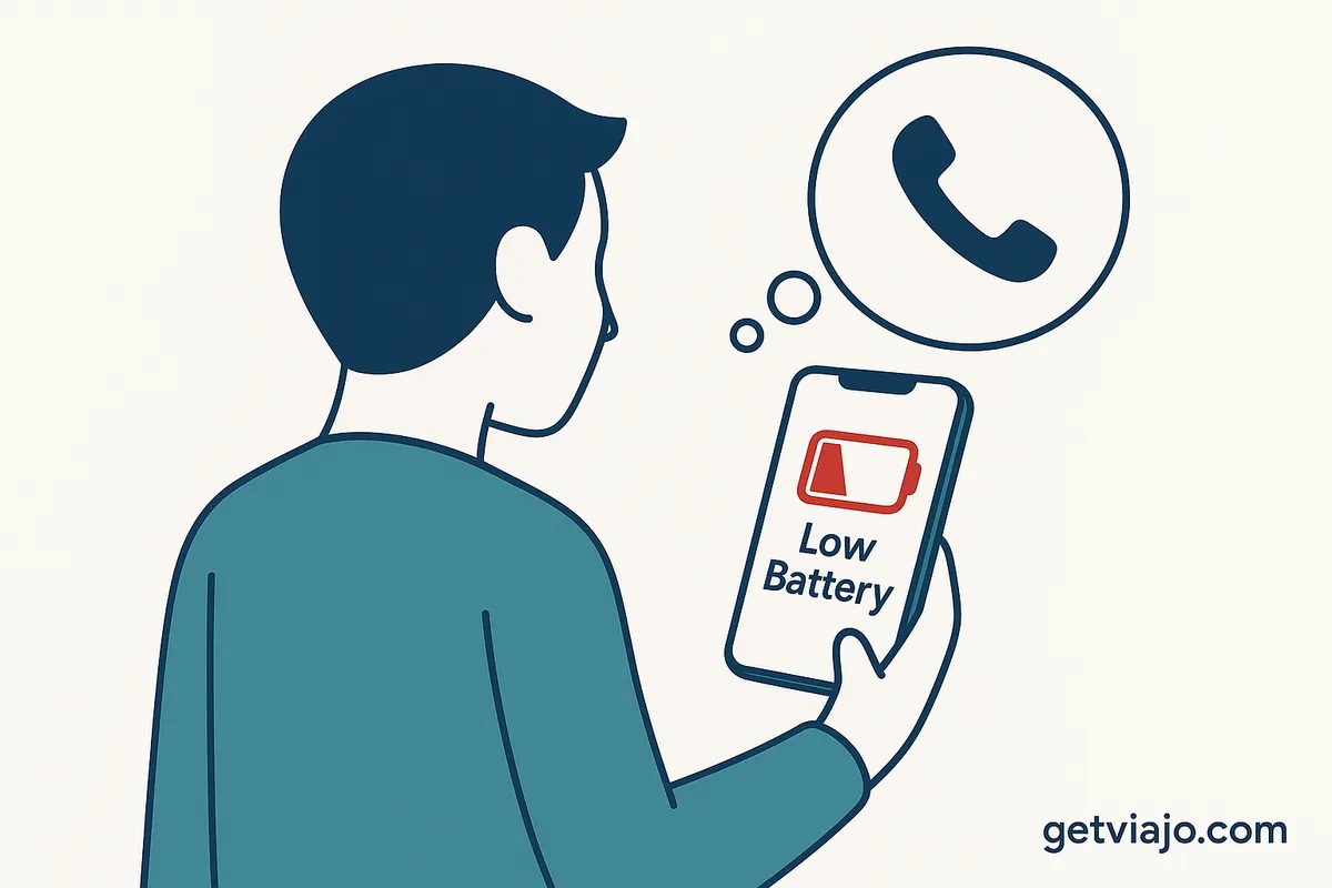 Illustration of a failed intention to call someone due to a dead battery.