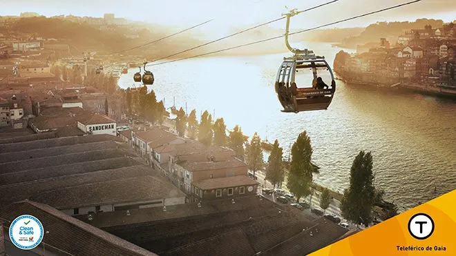 The Teleférico de Gaia cable car overlooking the wine cellars and river