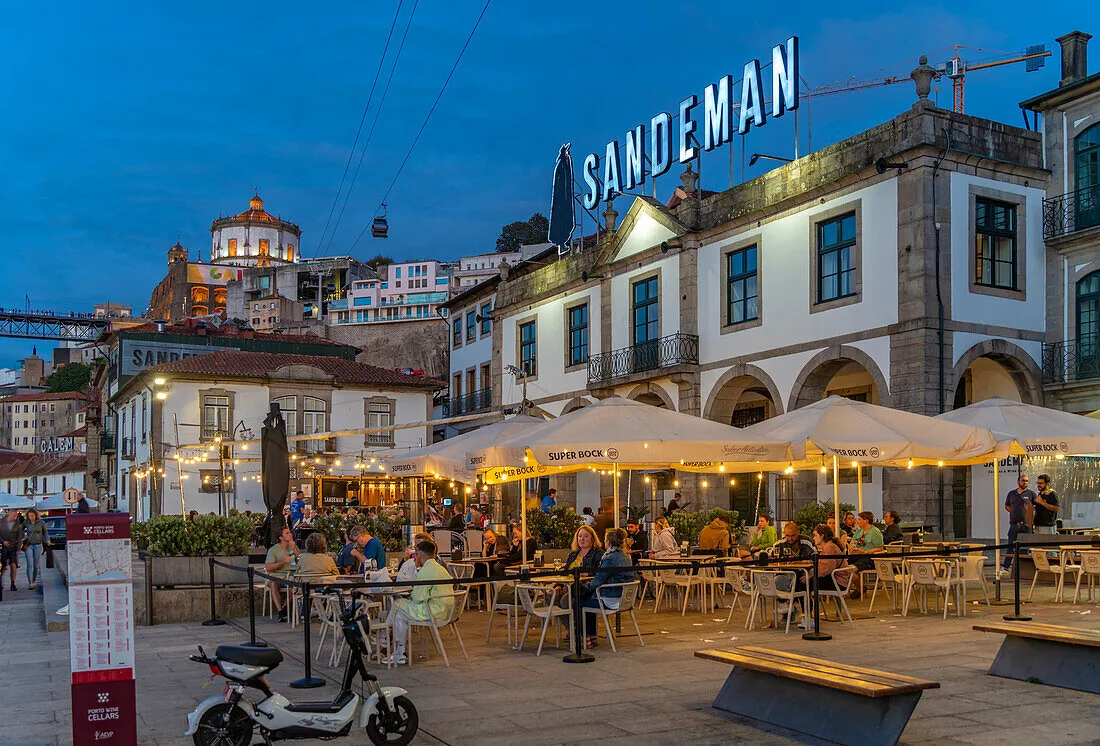 Port wine cellars along the riverfront in Vila Nova de Gaia