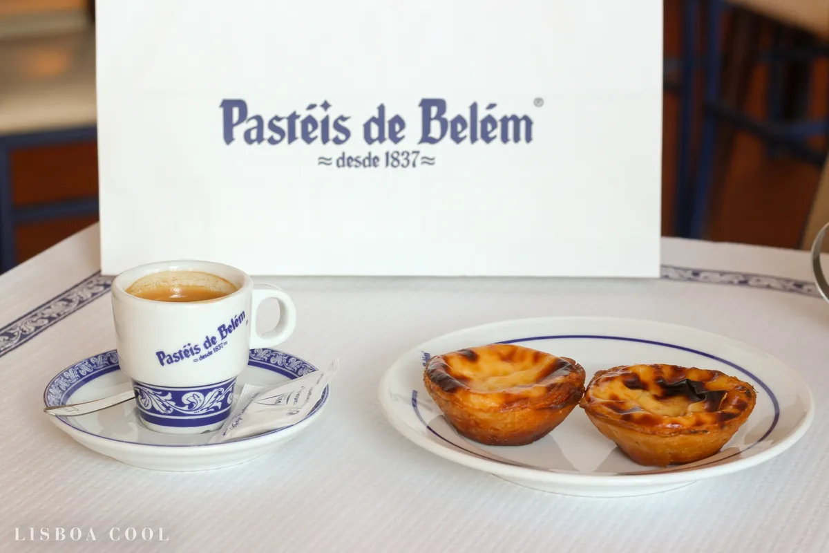 Pasteis de Belem with an espresso