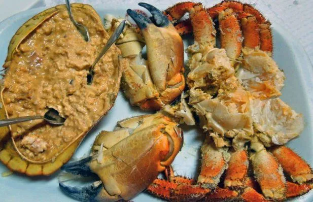 Sapateira recheada stuffed brown crab served with toast
