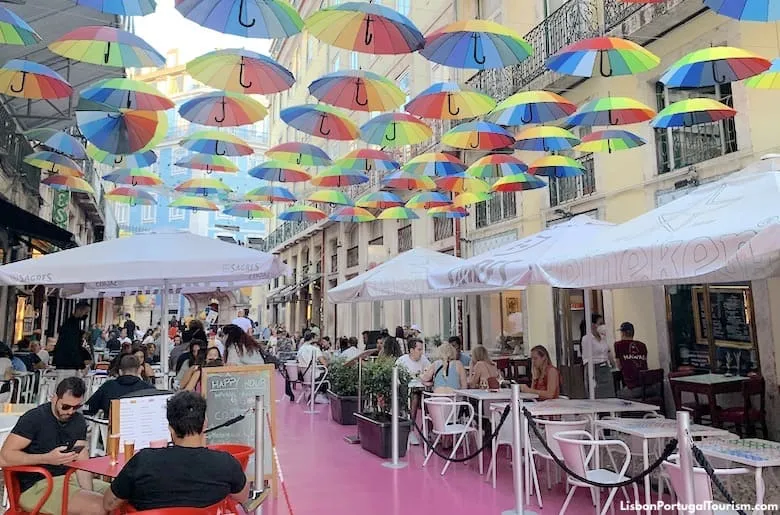 Pink Street in Cais do Sodre during the daytime