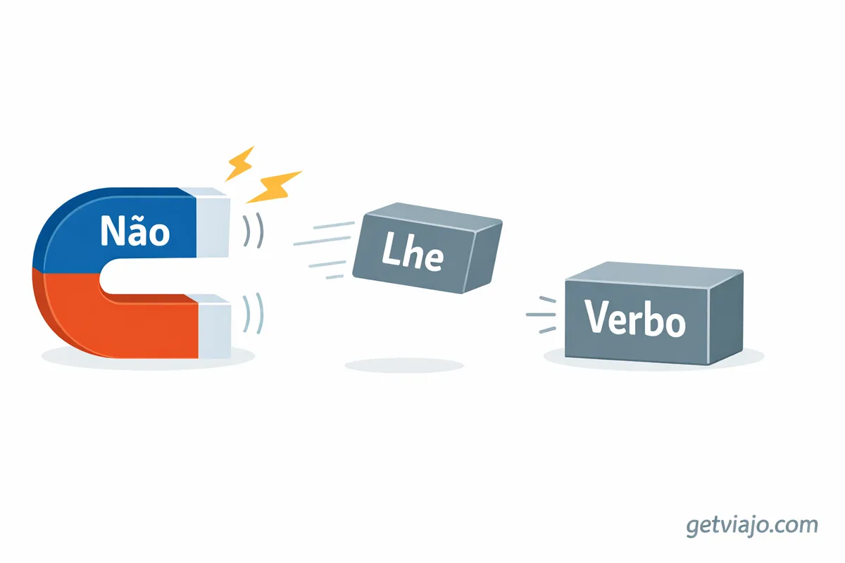 A magnet representing negative words pulling the pronoun before the verb.