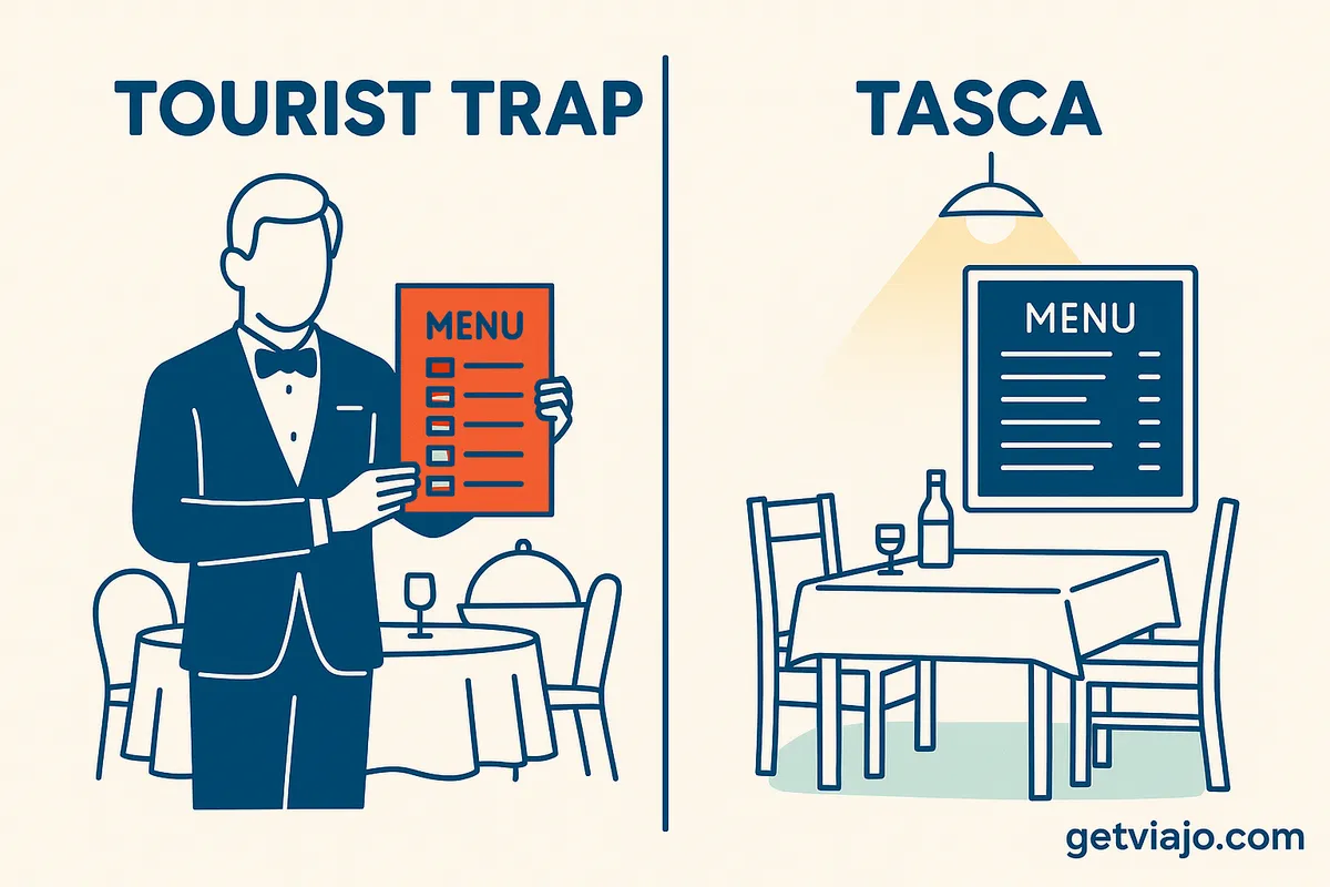 Comparing a tourist trap restaurant to an authentic Portuguese Tasca.